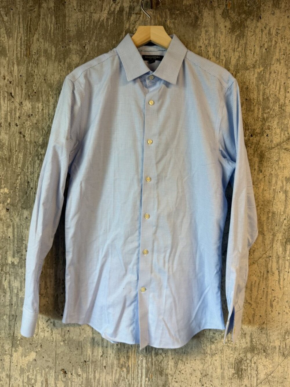 BANANA REPUBLIC Men's Grant-Fit Non-Iron Check Shirt Size M In Blue